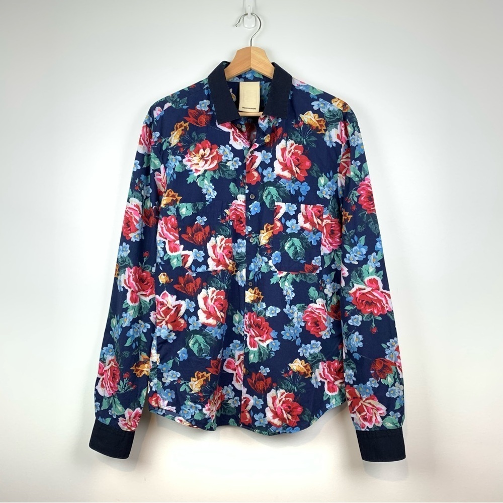 Wooyoungmi Button Shirt Flowers Floral Sz 50 Korea Cotton Long Sleeves Runway